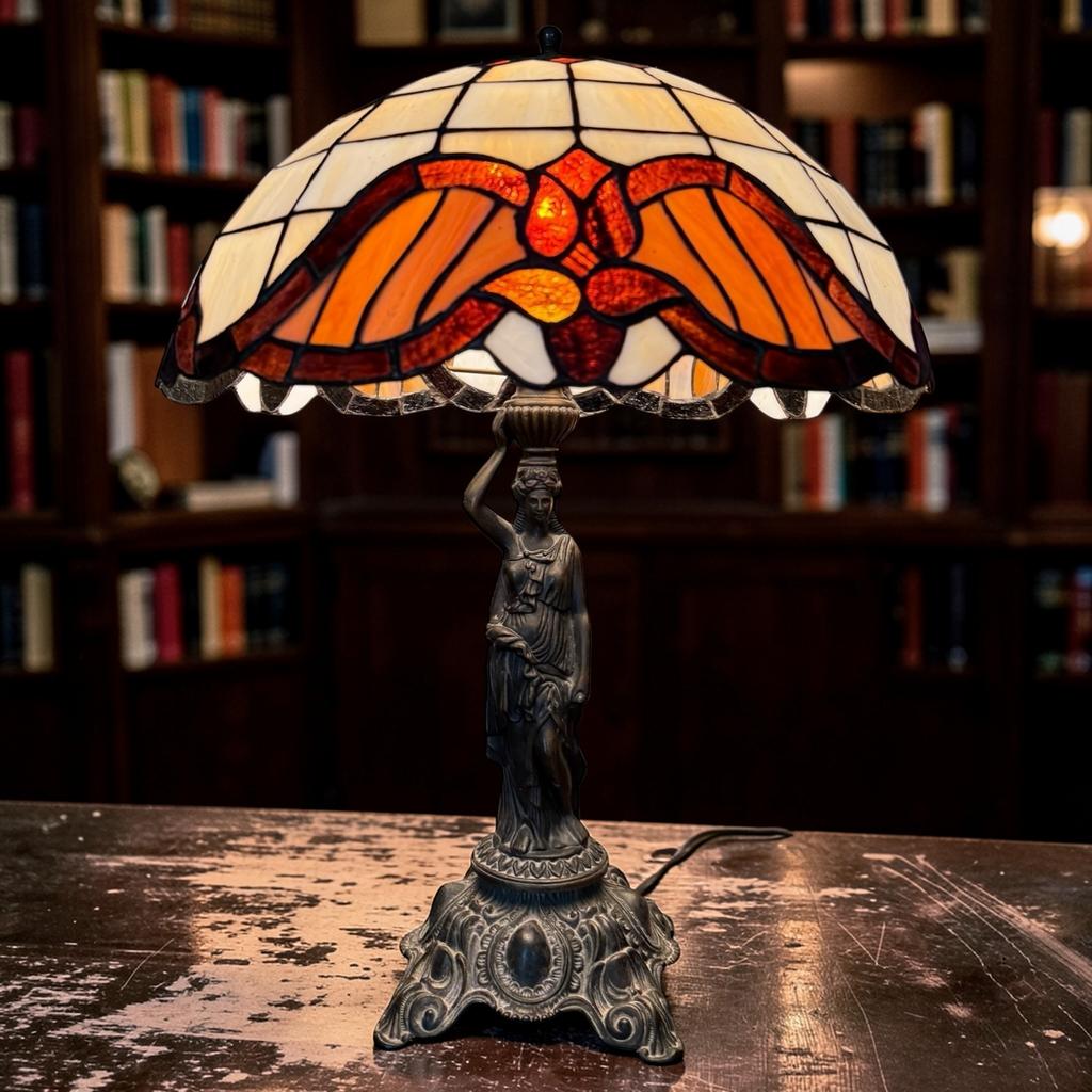 Vintage Tiffany style lamp van Honsel Leuchten, Huis en Inrichting, Lampen | Tafellampen, 50 tot 75 cm, Ophalen of Verzenden, Tiffany design vintage style mid century hollywood regency
