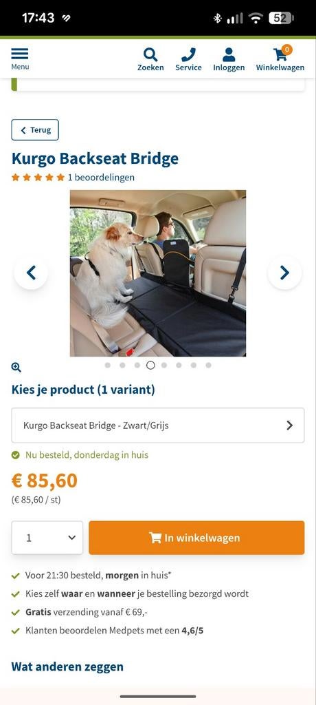 honden mat voor op de achterbank, Ophalen