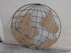 Wanddecoratie Wereldbol Zwart IJzer Hout Industrieel, Ophalen of Verzenden, Gebruikt