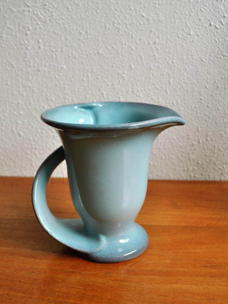 Vintage Vaas Kan Blauw Turquoise Schoonhoven ? 15 cm, Antiek en Kunst, Ophalen