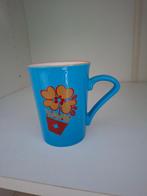 blauwe mok met bloem, Huis en Inrichting, Keuken | Servies, Ophalen of Verzenden, Overige materialen, Overige stijlen, Kop(pen) en/of Schotel(s)