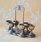 Antiek verzilverd eierdopjesset met kristallen zoutbakje, Antiek en Kunst, Ophalen of Verzenden