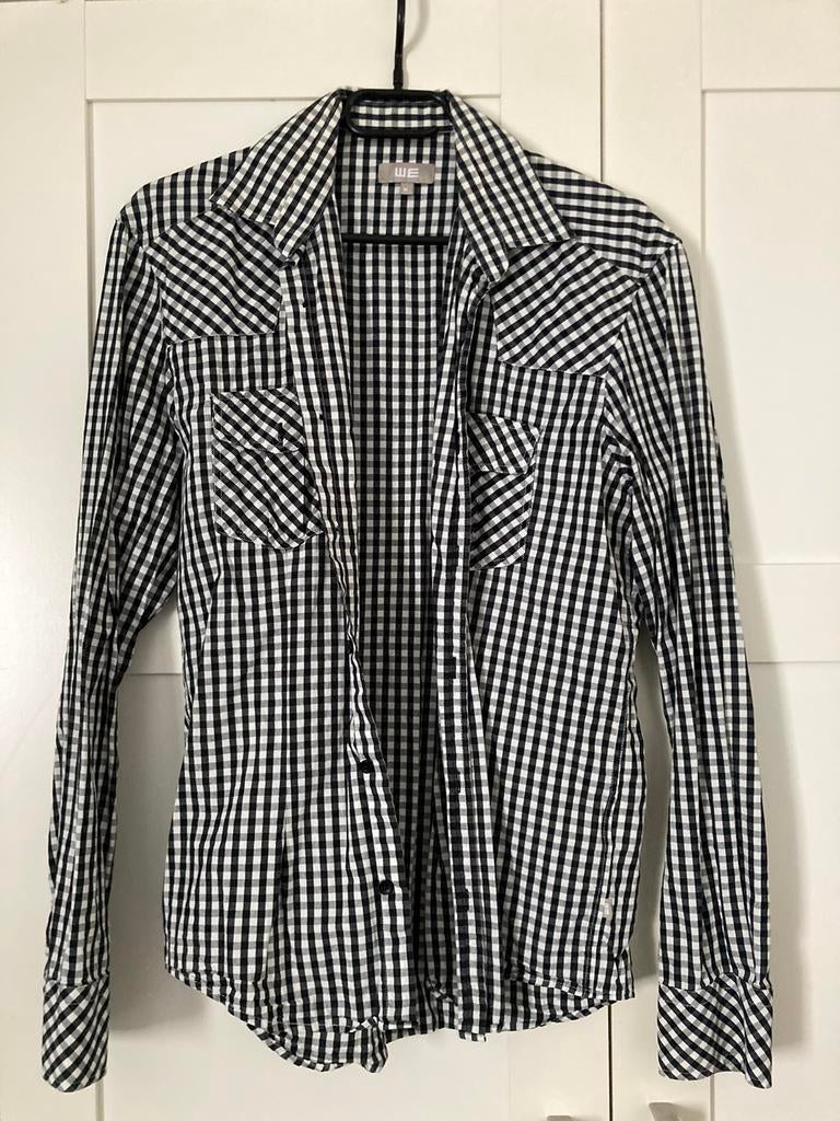 Zwart/Wit geblokt overhemd maat M, Kleding | Heren, Overhemden, Ophalen of Verzenden, Zo goed als nieuw, Zwart