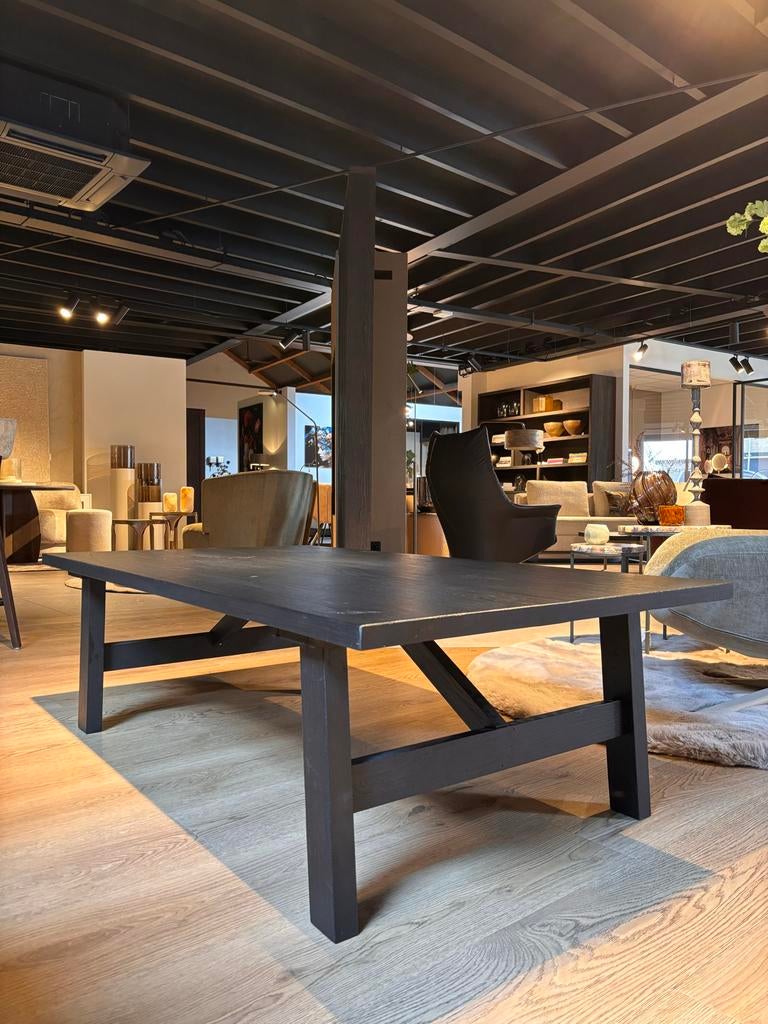 Salontafel 150x85 Massief Eiken Blad Zwart/Antraciet, Huis en Inrichting, Tafels | Salontafels, Ophalen, Gebruikt, Landelijk modern