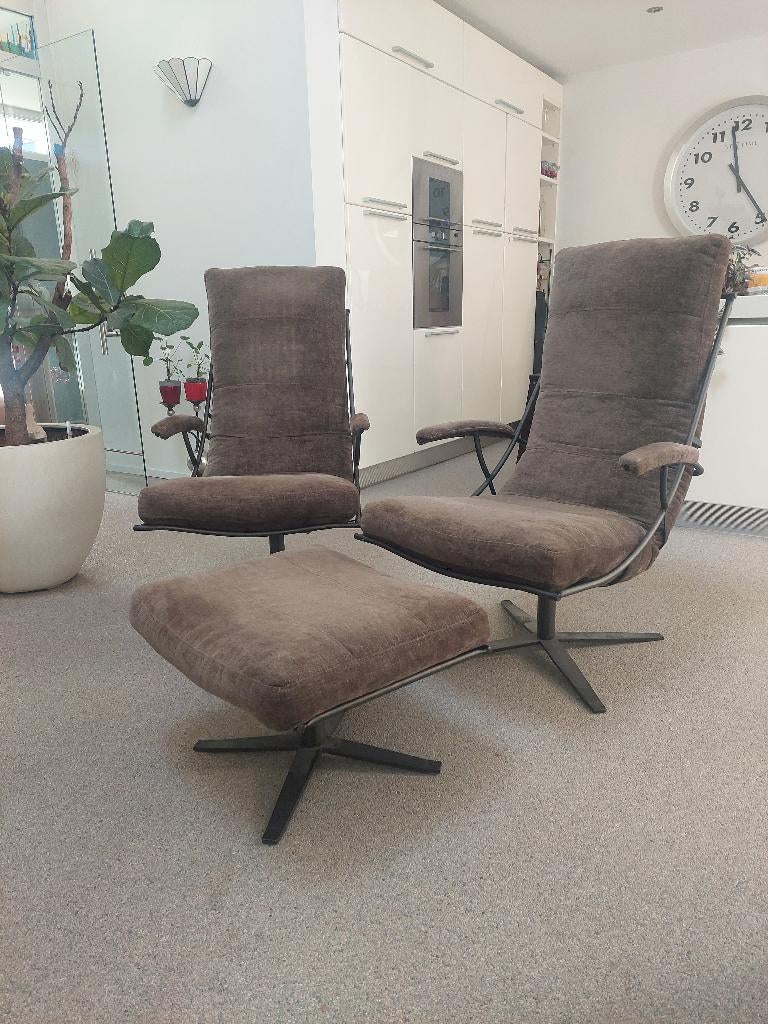 set van 2 draaifauteuils incl. voetenbankje, Ophalen, Gebruikt, Minder dan 75 cm, Stof