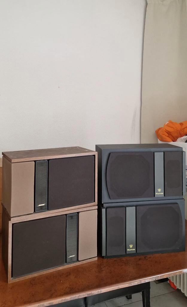 Wharfedale + Bose Vintage Speakers – 2 Sets – Werkend, Audio, Tv en Foto, Luidsprekers, Gebruikt, Front, Rear of Stereo speakers