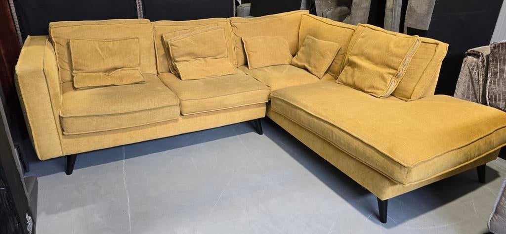 Goossens hoekbank okergeel gemêleerd, Huis en Inrichting, Ophalen of Verzenden, Gebruikt