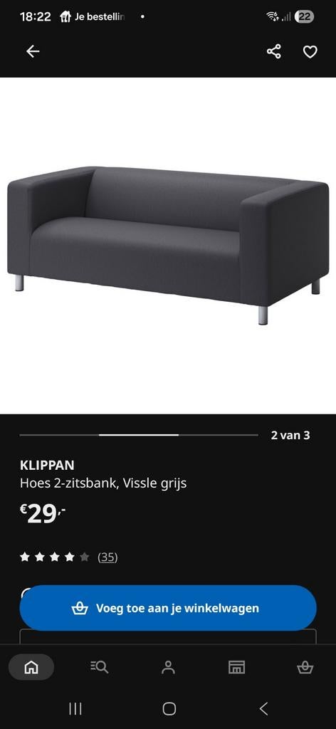 KLIPPAN bankje met originele grijze hoes (2 jaar oud), Ophalen of Verzenden