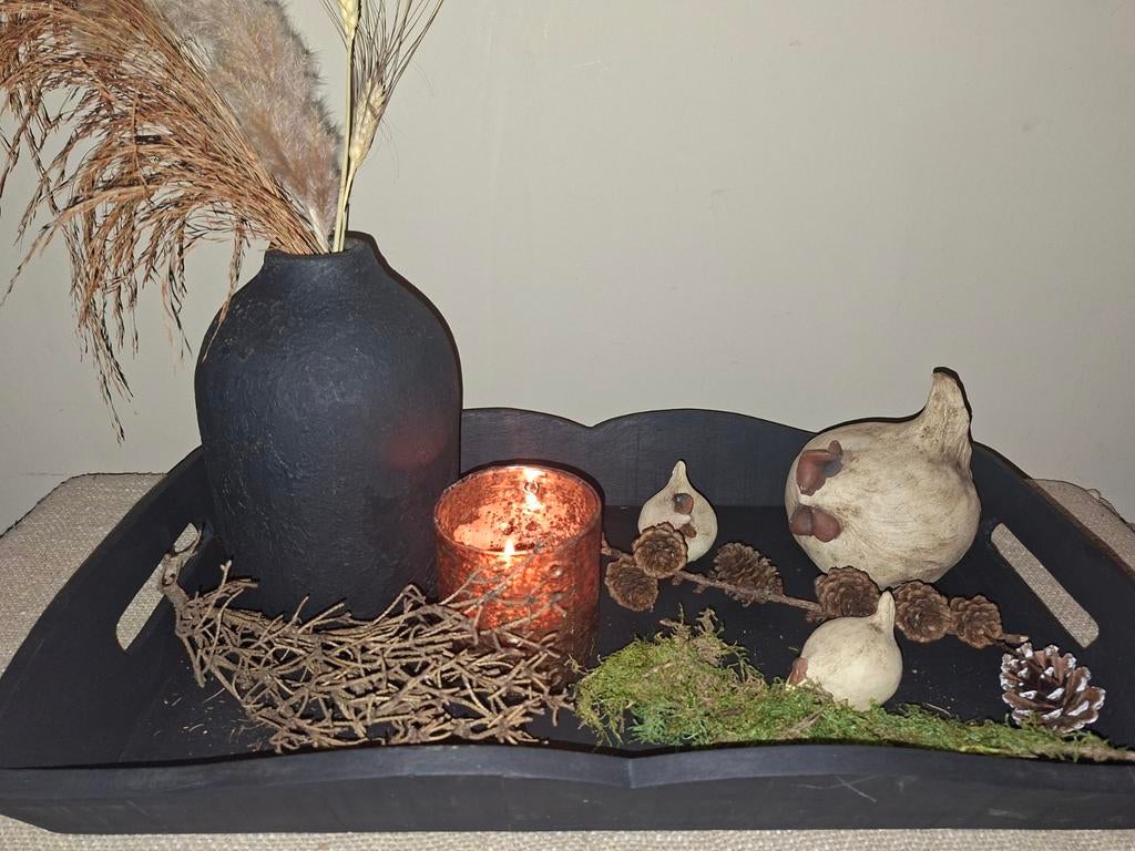 Gezellig dienblad met kippenfamilie en sfeervolle decoratie, Ophalen