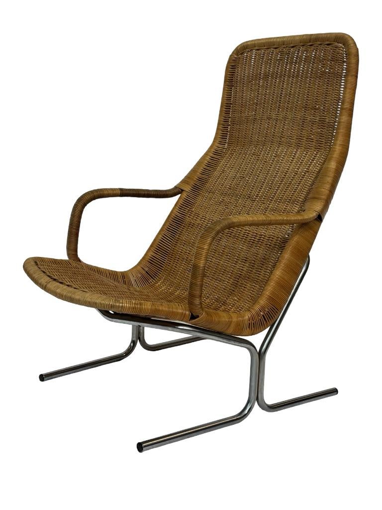 Vintage Rotan Fauteuil - Dirk Van Sliedregt Jaren 60 Design, Gebruikt, Vintage, 75 tot 100 cm, Metaal