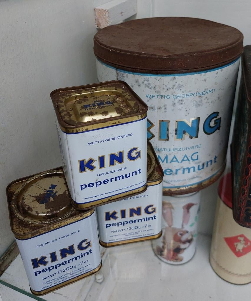 Vintage King Pepermunt Blikken Winkelblik - Diverse Maten, Verzamelen, Blikken, Ophalen of Verzenden, Gebruikt, Overige, Overige merken