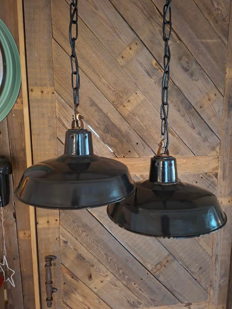 Zwarte emaille fabrieks hanglampen, Ophalen of Verzenden