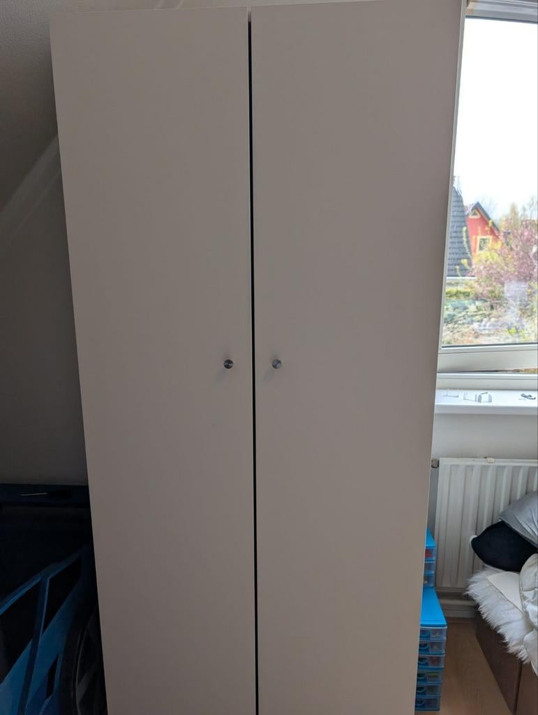 Witte kledingkast met 2 hangmogelijkheden, Huis en Inrichting, Kasten | Kledingkasten, Ophalen, Overige materialen, Gebruikt, 50 tot 100 cm