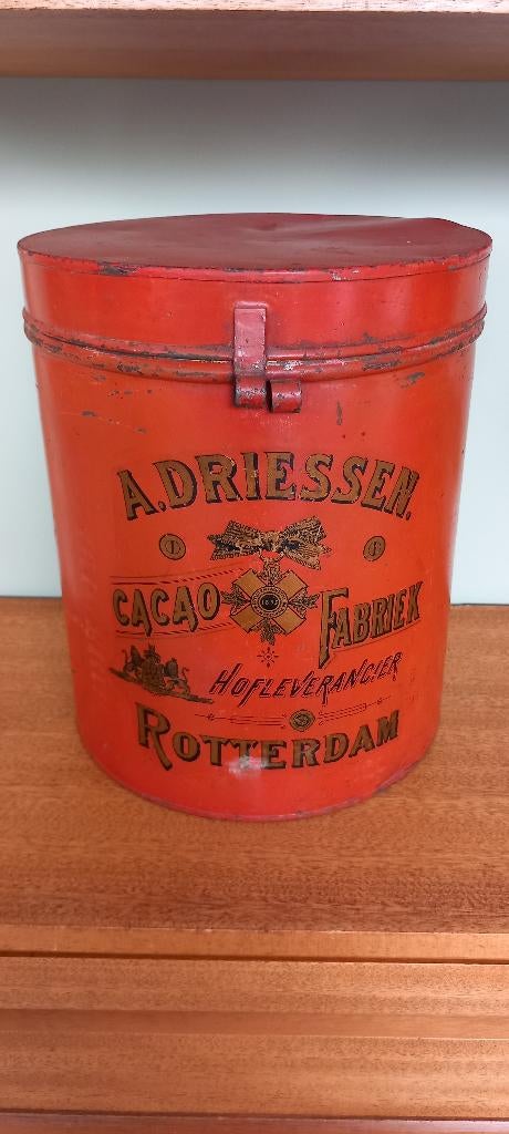 Vintage metalen blik Cacao A. Driessens Rotterdam, Verzamelen, Blikken, Verzenden, Gebruikt, Overige, Overige merken