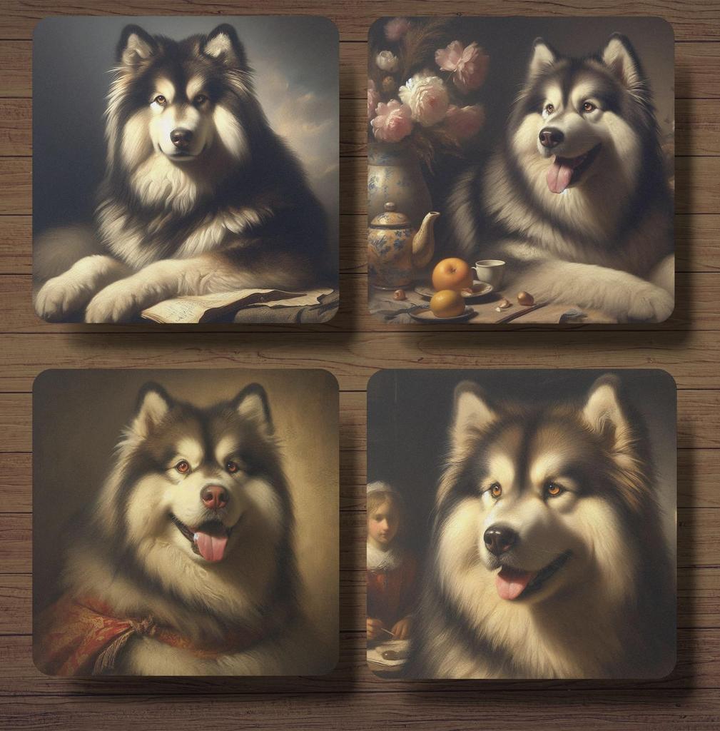 Malamute Rembrandt stijl onderzetters met houder, Ophalen of Verzenden, Nieuw, Glas of Kopje