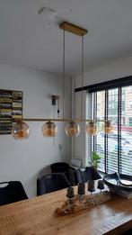 Moderne hanglamp met 5 glazen bollen - Goudkleurig, Huis en Inrichting, Modern, Industrieel, Ophalen of Verzenden, Zo goed als nieuw