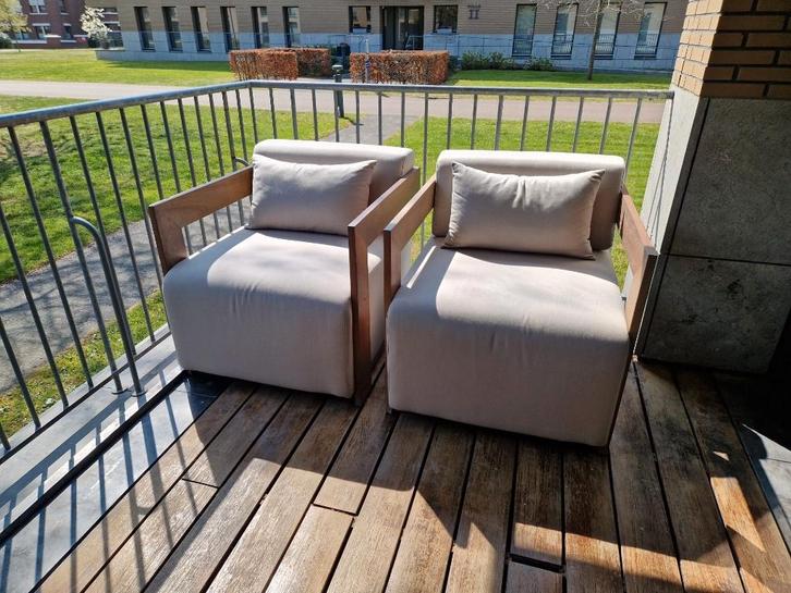 2 design tuinstoelen, Tuin en Terras, Tuinstoelen, Zo goed als nieuw, Teakhout, Ophalen of Verzenden
