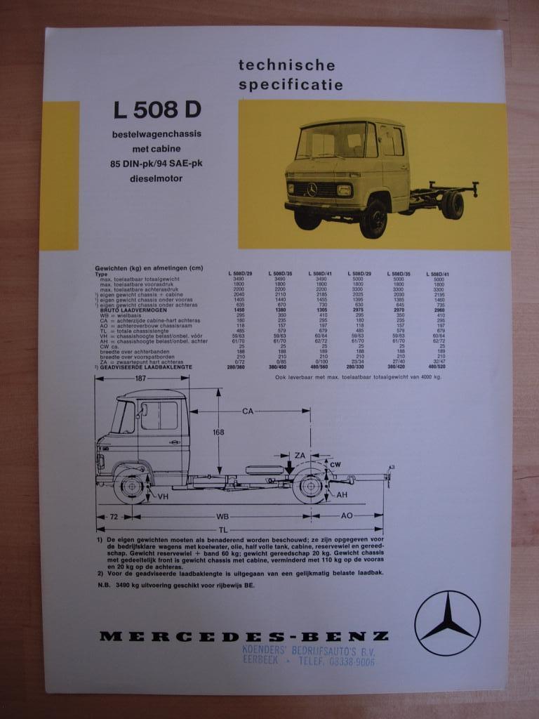 Mercedes 508 D Technische Specificatie Brochure 1974 CC 508D, Zo goed als nieuw, Mercedes-Benz, Mercedes, Ophalen of Verzenden