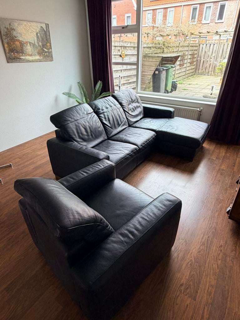 bankstel + bijpassende stoel, Ophalen, Gebruikt, Leer