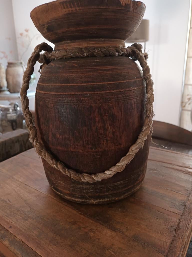 Houten kruik, Huis en Inrichting, Woonaccessoires | Vazen, Overige materialen, Overige kleuren, Ophalen of Verzenden, Zo goed als nieuw