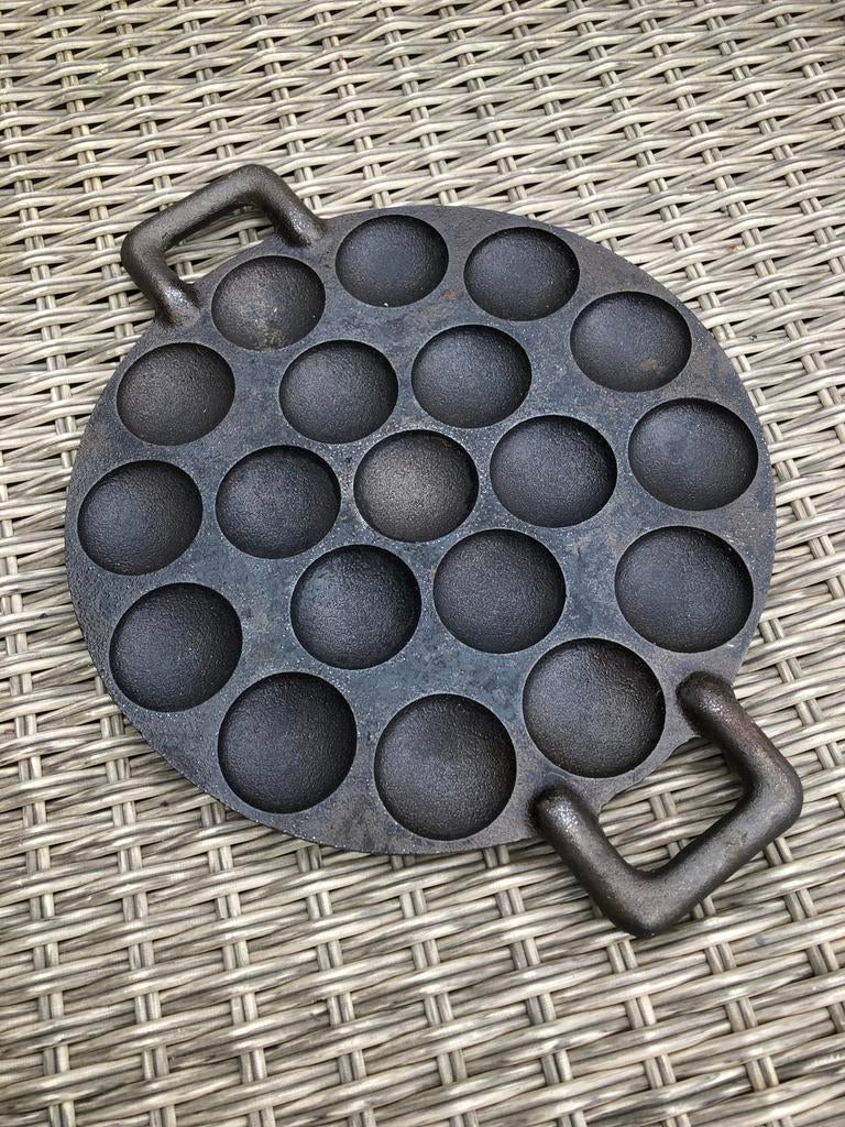 Antieke gietijzeren poffertjespan - Koopmans Leeuwarden, Ophalen, Zwart, Metaal, Overige merken