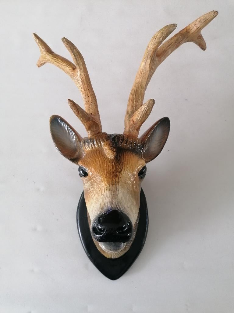 XXL grote hertenkop van gips gerestaureerd 55x35x29 cm, Antiek en Kunst, Curiosa en Brocante, Ophalen of Verzenden