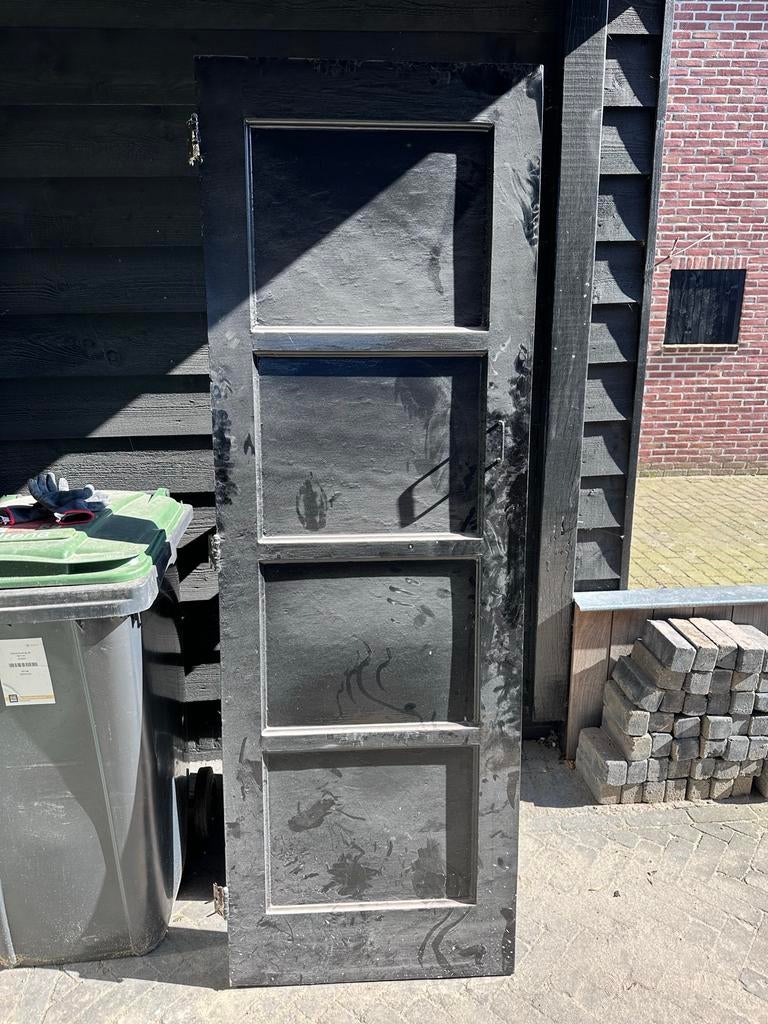 Zwarte binnendeur met panelen, Doe-het-zelf en Verbouw, Deuren en Horren, Gebruikt, Binnendeur, 200 tot 215 cm, 80 tot 100 cm