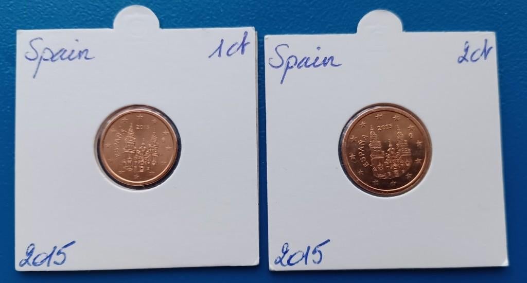 Spanje 1 en 2 Eurocent - 2015 UNC, Postzegels en Munten, Munten | Europa | Euromunten, Verzenden, Spanje, Setje