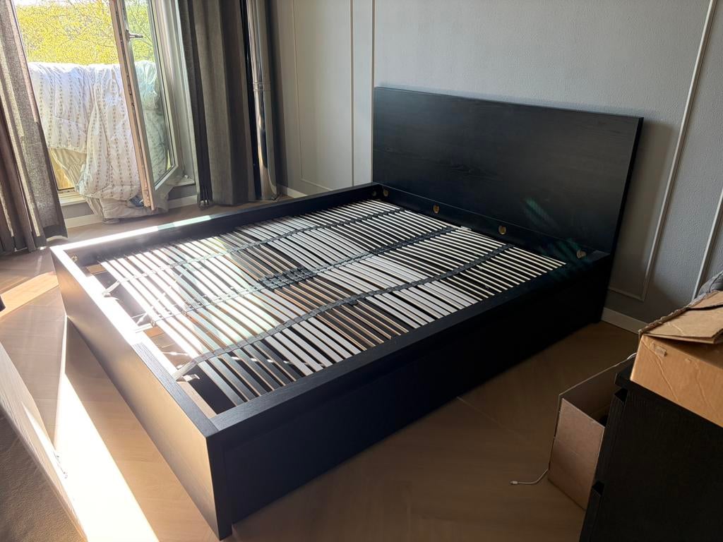 iKea bedframe MALM 160x200 *MOET WEG!*, Huis en Inrichting, Slaapkamer | Bedden, Ophalen, Bruin, Tweepersoons, Zo goed als nieuw