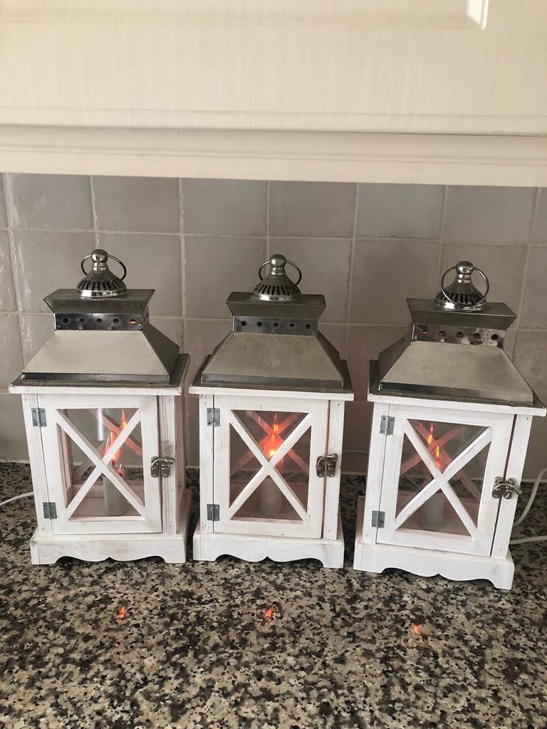 3 houten lantaarns, Ophalen of Verzenden, Zo goed als nieuw, Hout, Minder dan 25 cm