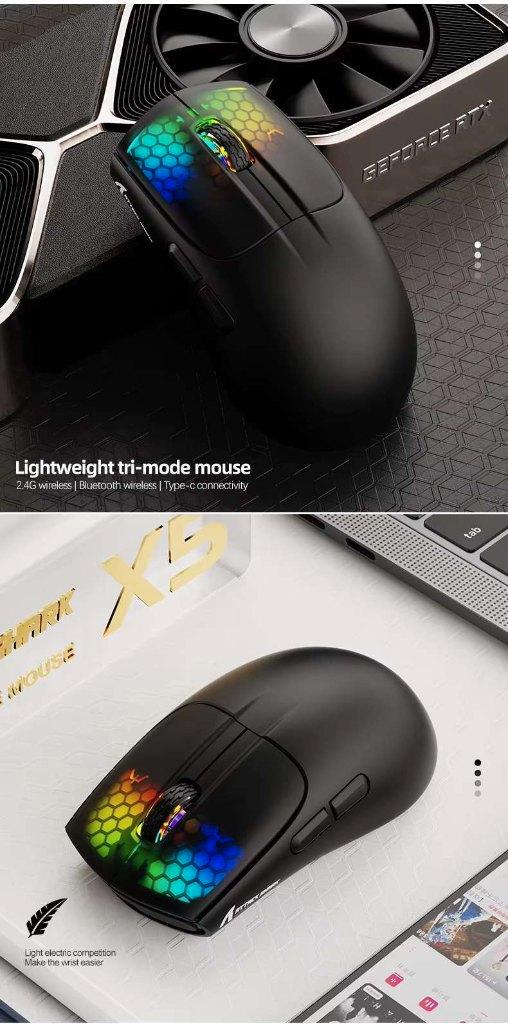 Attack Shark X5 RGB Gaming Muis Draadloos & Bedraad, zwarte, Computers en Software, Muizen, Nieuw, Muis, Rechtshandig, Draadloos