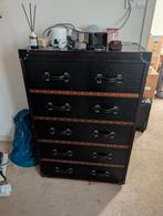 Ladekast met leer-effect en glazen blad, Ophalen, 50 tot 100 cm, 3 of 4 laden, Minder dan 100 cm