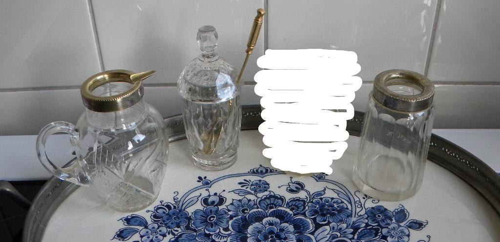 MOOI GLASWERK, LEPELVAASJE MOSTERDPOTJE, MELKKANNETJE, Ophalen of Verzenden