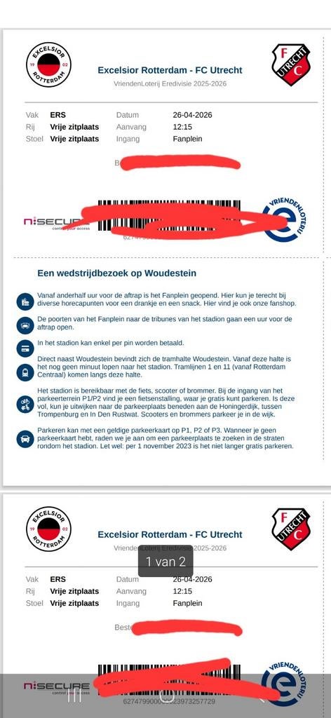 Excelsior-fc Utrecht, Tickets en Kaartjes, Twee personen