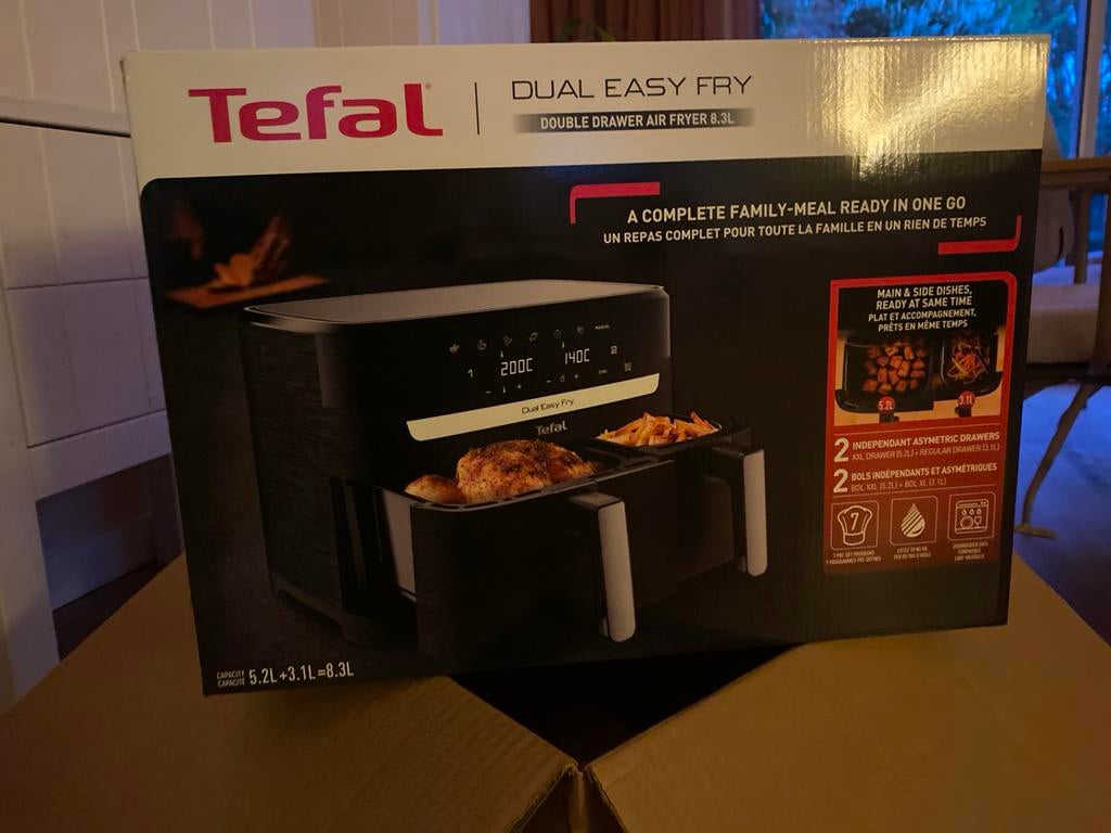 Tefal Dual Easy Fry Double Drawer Airfryer 8.3L Nieuw, Witgoed en Apparatuur, Airfryers, Ophalen, Nieuw, Airfryer XXL, 1500 gram of meer