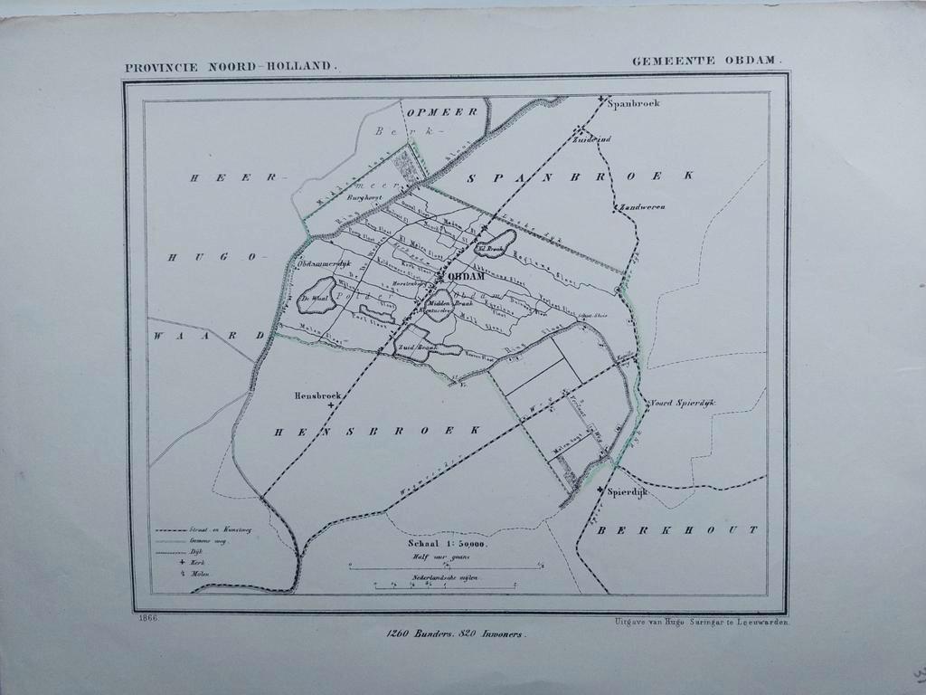 31 / Obdam Hensbroek Zandweren Spierdijk Litho 1866 J, Antiek en Kunst, Ophalen of Verzenden