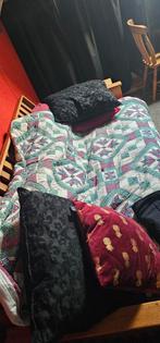 Designers futon slaapbank (full size) van eikenhout, Ophalen, Gebruikt, Tweepersoons, 190 cm of minder