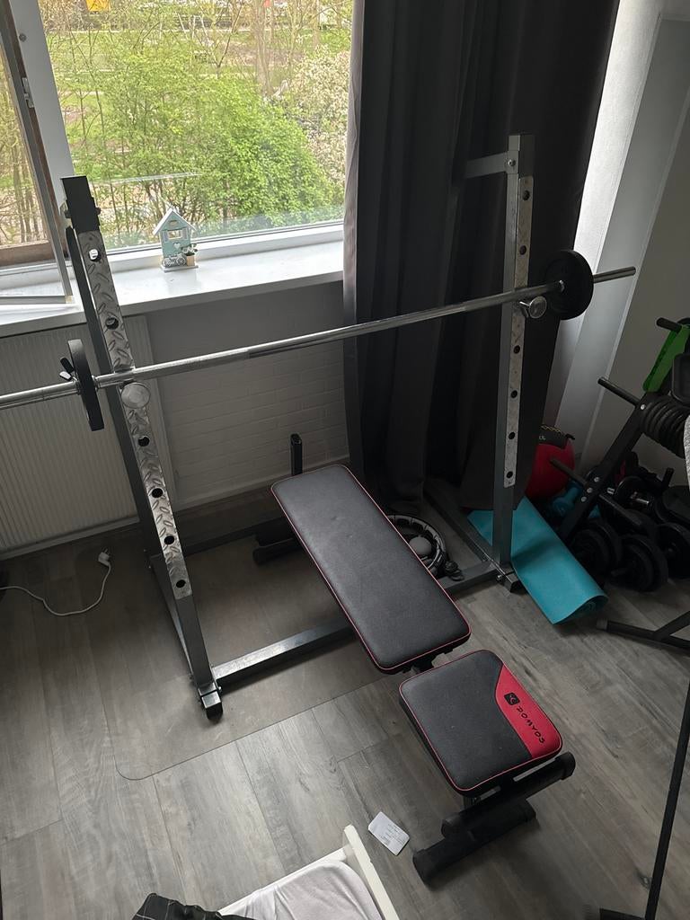 Bankdruk set met Domyos bankje, Gebruikt, Krachtstation, Borst, Ophalen of Verzenden