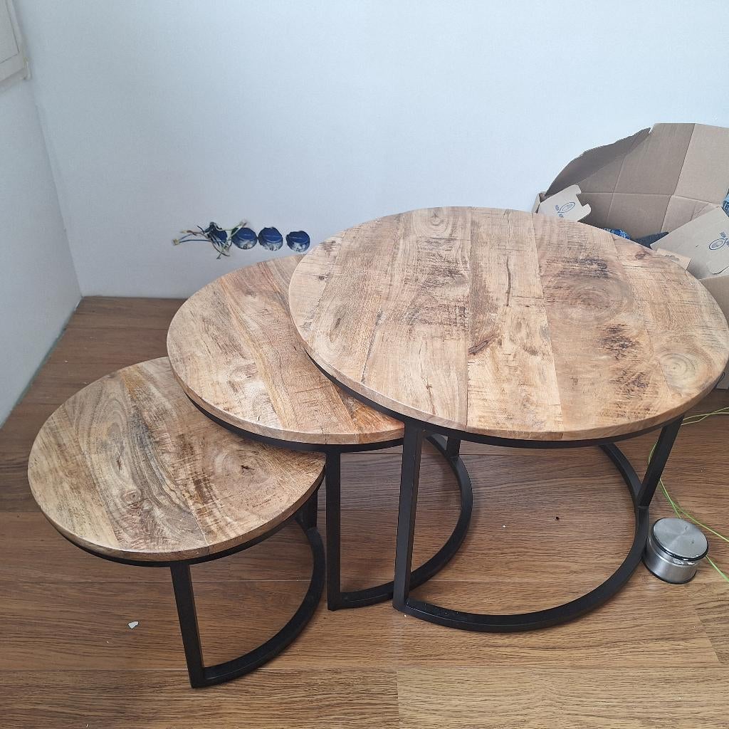 3 ronde salontafelset, Ophalen, 50 tot 100 cm, Rond, 50 tot 100 cm