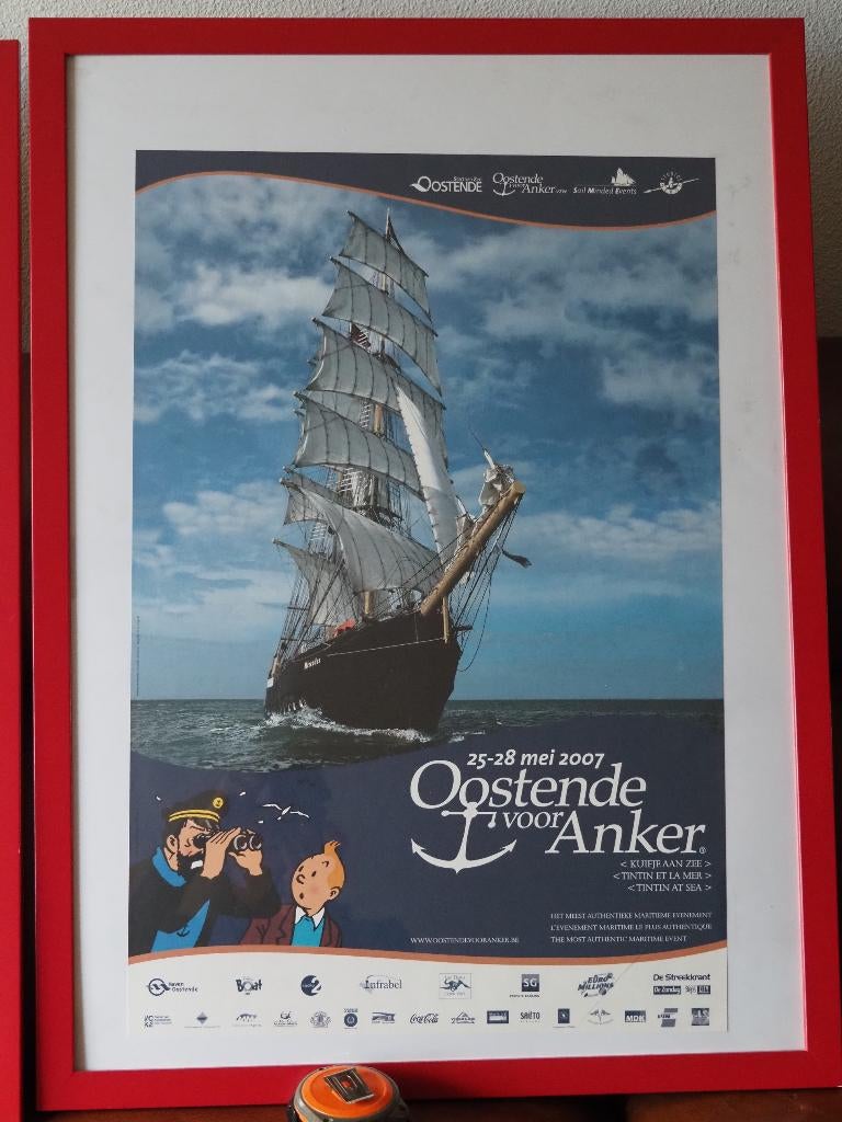 kuifje diversen posters in lijst picaros oostend gongo, Ophalen of Verzenden, Kuifje, Nieuw, Plaatje, Poster of Sticker