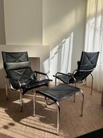 Design fauteuils Strässle HE1106 + hocker Hans Eichenberger, Huis en Inrichting, Fauteuils, Ophalen, Gebruikt, 50 tot 75 cm, Leer