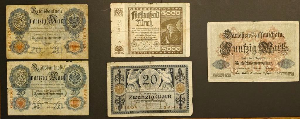 Duitse bankbiljetten WO1/Weimar incl. 5000 Mark, Postzegels en Munten, Bankbiljetten | Europa | Niet-Eurobiljetten, Ophalen of Verzenden