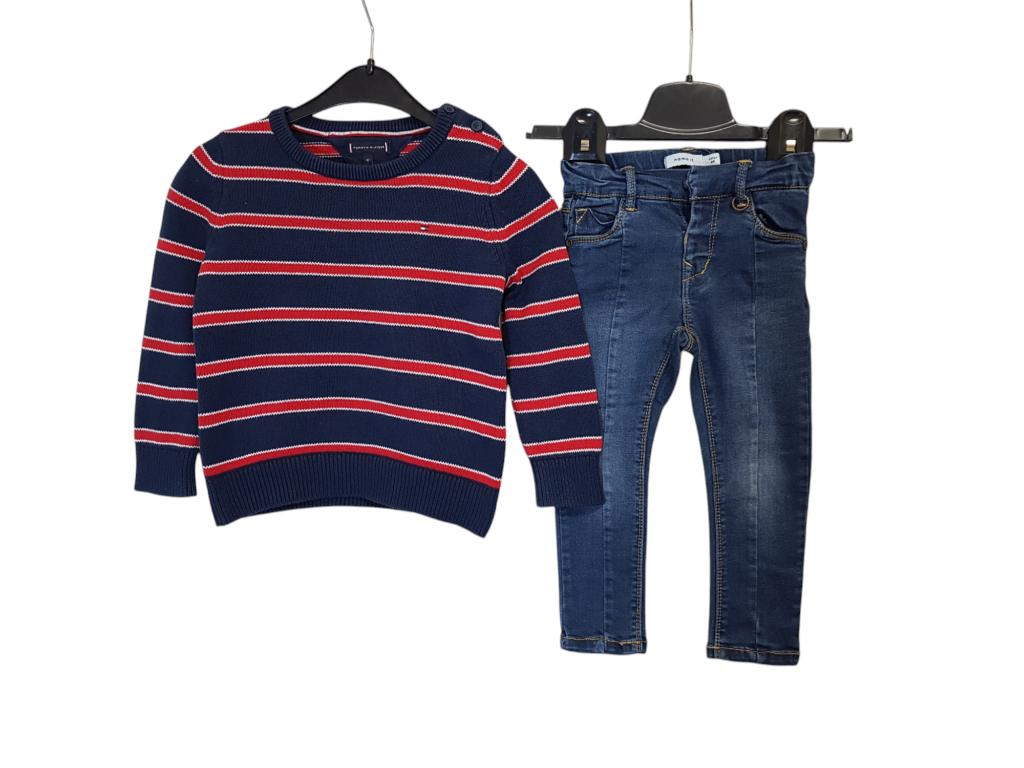 Prachtige gebreide TOMMY HILFIGER trui rood-blauw maat 92., Kinderen en Baby's, Kinderkleding | Maat 92, Verzenden, Trui of Vest