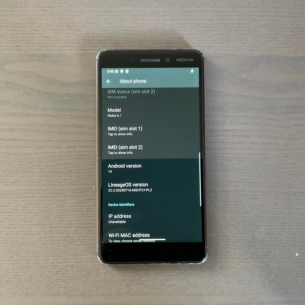 Nokia 6.1 (2018) met LineageOS (Android 15), Gebruikt, Ophalen of Verzenden, Zonder simlock, Zonder abonnement