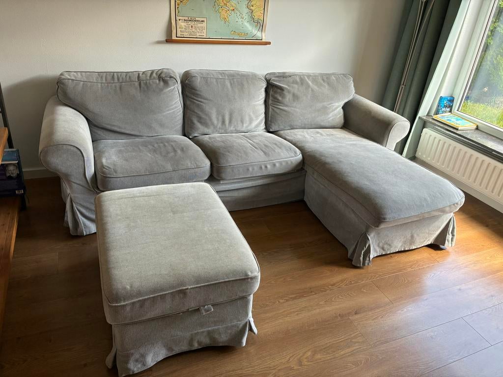 Ektorp bank 3-zits met chaise longue lichtgrijs, Ophalen, Gebruikt