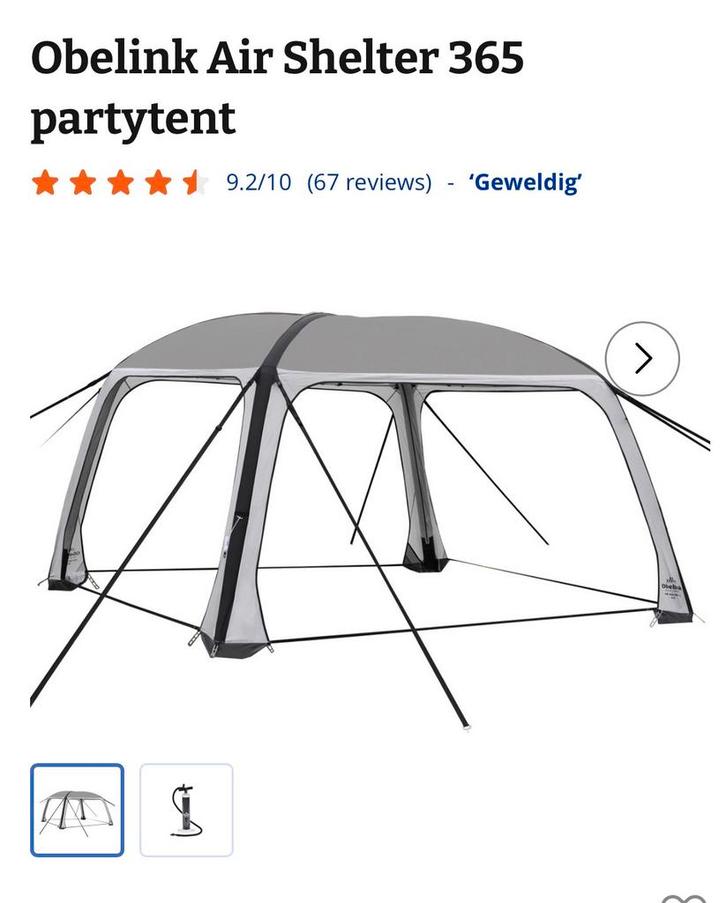 Obelink Air Shelter 365 met zijwanden en pomp, Tuin en Terras, Partytenten, Zo goed als nieuw, Partytent, 2 meter of meer, Minder dan 5 meter