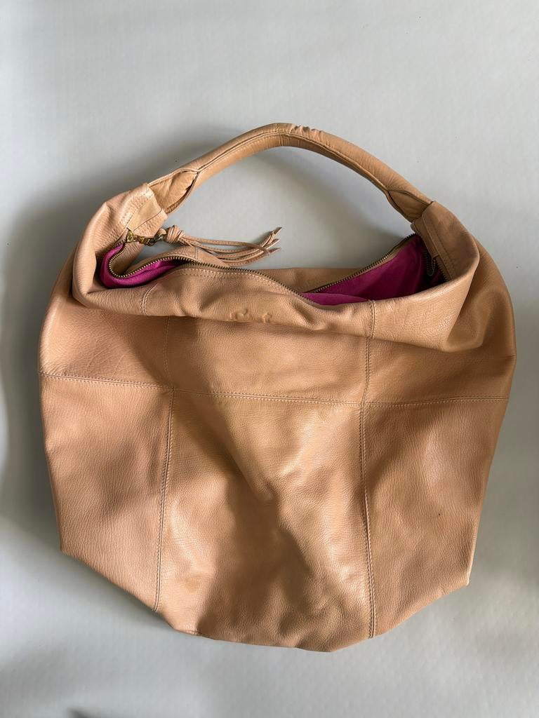 Fabienne Chapot Fab tas - Stijlvolle leren schoudertas, Ophalen of Verzenden, Gebruikt, Beige, Schoudertasje