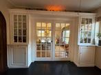 Witte servieskasten met glas en openslaande deuren, Ophalen, Gebruikt, 200 cm of meer, Glas