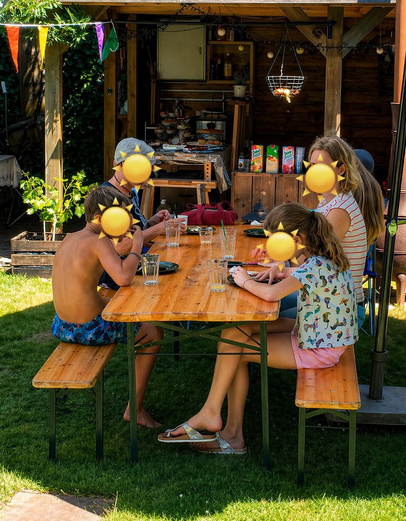 Gebruikte biertafel met banken - 220x70 cm, Ophalen, Gebruikt, Inklapbaar, Rechthoekig