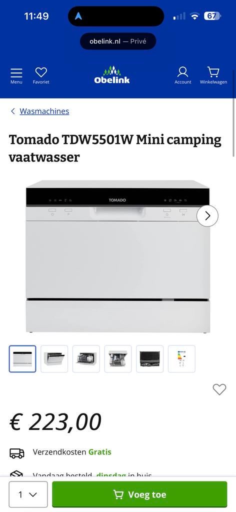 NIEUW! Tomado TDW5501W Mini camping vaatwasser, Ophalen, Eco programma, Minder dan 10 liter, Nieuw